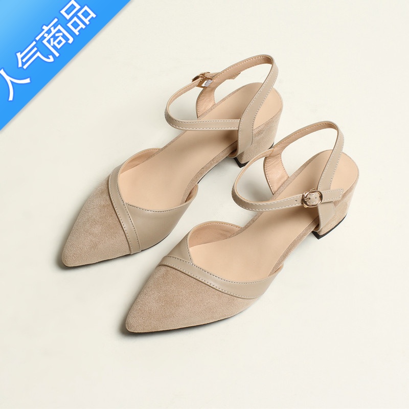 SUNTEK凉鞋2023年新款女休闲粗跟包头中跟尖头玛丽珍鞋大码女鞋4闲NK2高清大图