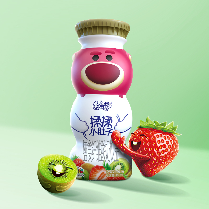 伊利 qq星 揉揉小肚子膳食纤维酸奶饮品 草莓猕猴桃味 180ml*16盒/箱