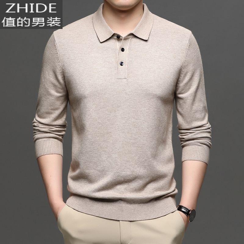 suntek春秋新款毛衣男翻领宽松商务休闲针织衫男士上衣长袖t恤厚款线