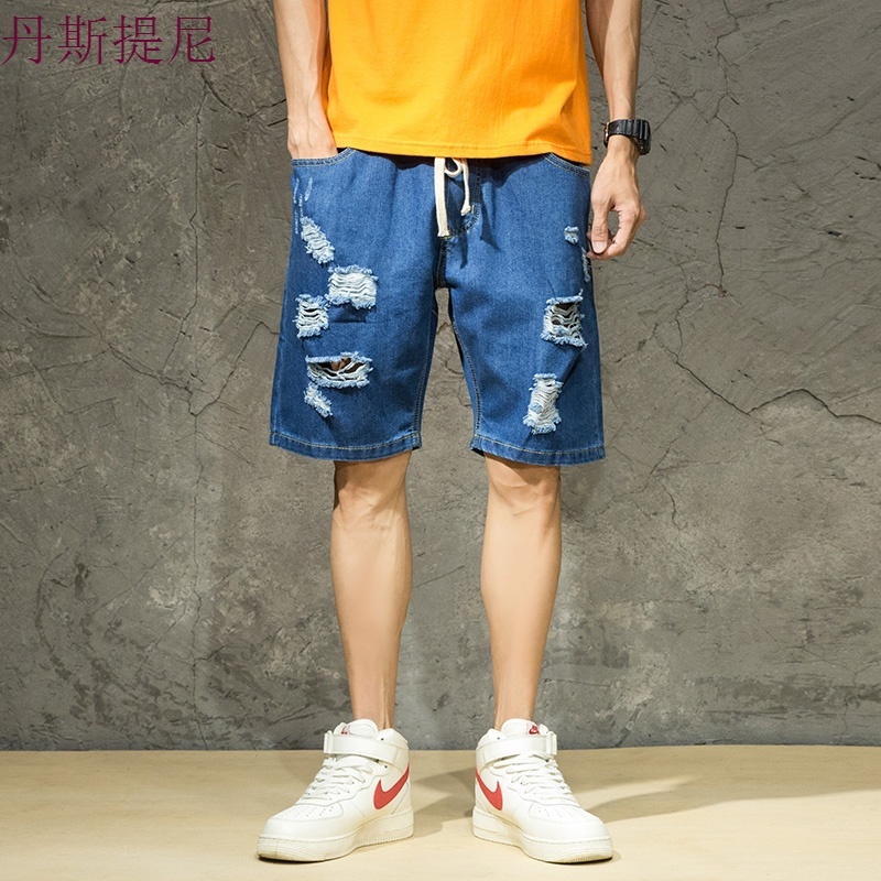 夏季破洞ins超火的牛仔短裤男日系宽松五分裤夏天薄款乞丐裤子潮