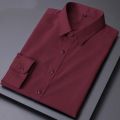 长袖夏季薄款弹力无口袋抗皱免烫透气职业商务装休闲百搭男士衬衫 3XL42 酒红色