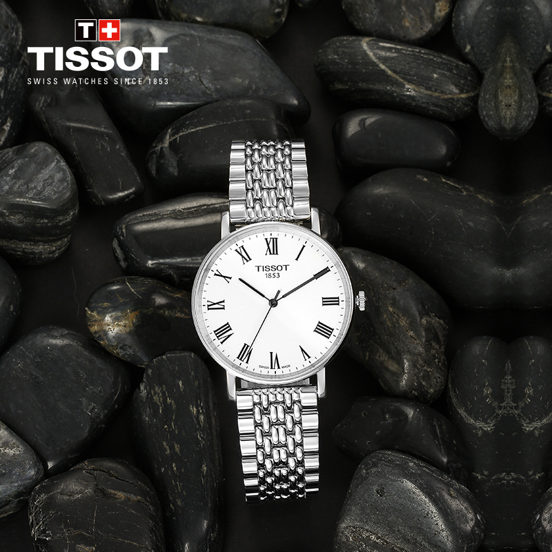 天梭(TISSOT)瑞士手表 简约纤薄百搭复古雅致 魅时系列钢带男士石英表T109.410.11.033.00 礼物