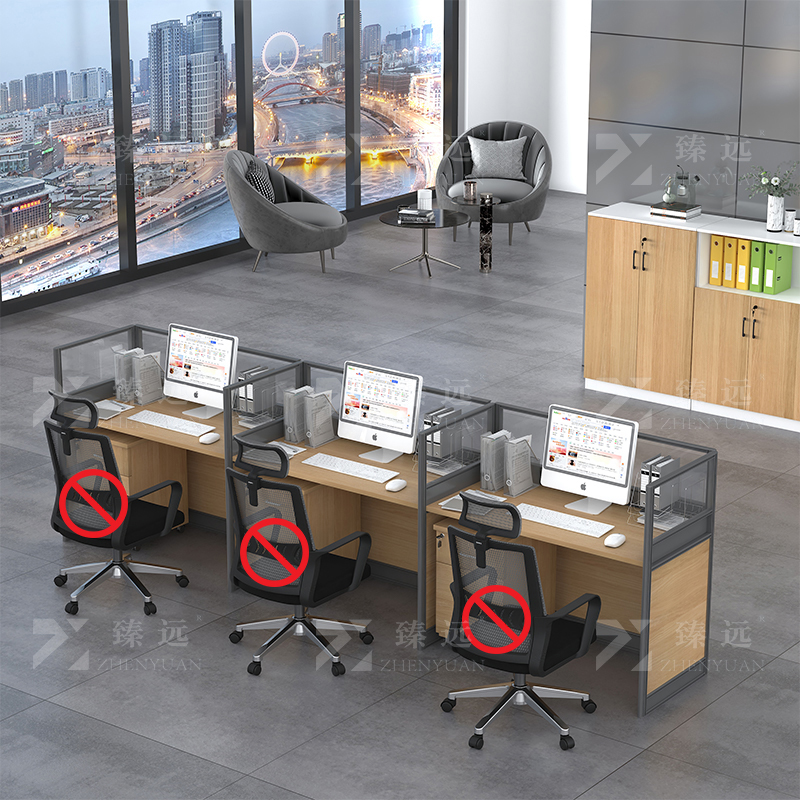 臻远 GWC-003 职员办公桌屏风桌组合员工位电脑桌职员工位 直排三人位高清大图