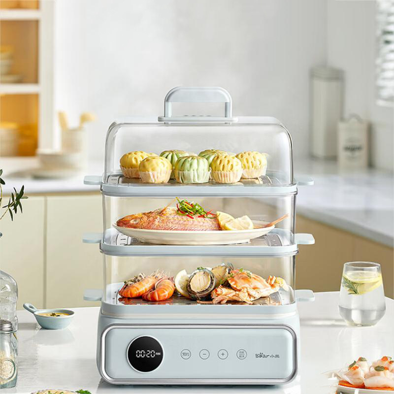 小熊(bear)电蒸锅 不锈钢 家用多层21.5L大容量蒸箱 多功能炖蒸煮一体机 DZG-P20W7 浅蓝色 / 台