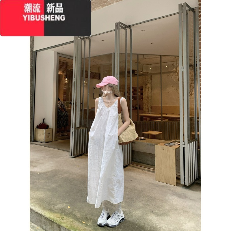 YIBUSHENG花露甜茶~法式高级感V领设计感宽松无袖连衣裙季露背长裙