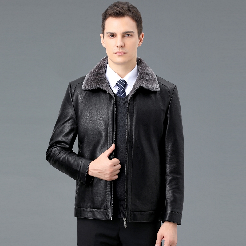 【免费试穿，无忧退换】依诺柏尼秋冬男士西装领仿真皮风衣中长款生态皮衣男加绒皮大衣品牌官方旗 XXL/185 黑色
