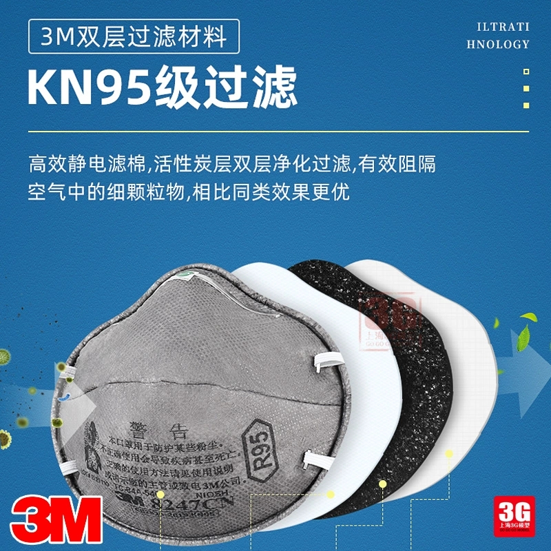 3M正品R95级口罩8247CN8246CN防有机气体异味防酸性R95头戴式口罩高清大图