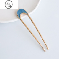 JiMi新中式发簪U型发叉贝壳简约现代时尚丸子头盘发插ins日系合金女夏 蓝色