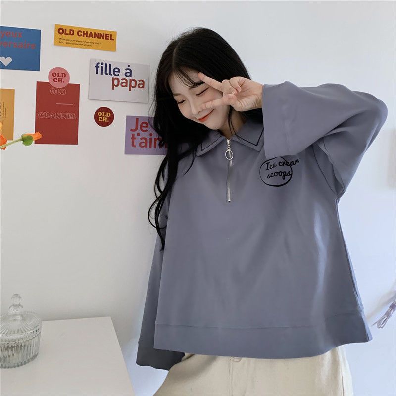 2021秋装polo衫短款卫衣女宽松韩版潮ins慵懒风薄款套头长袖外套