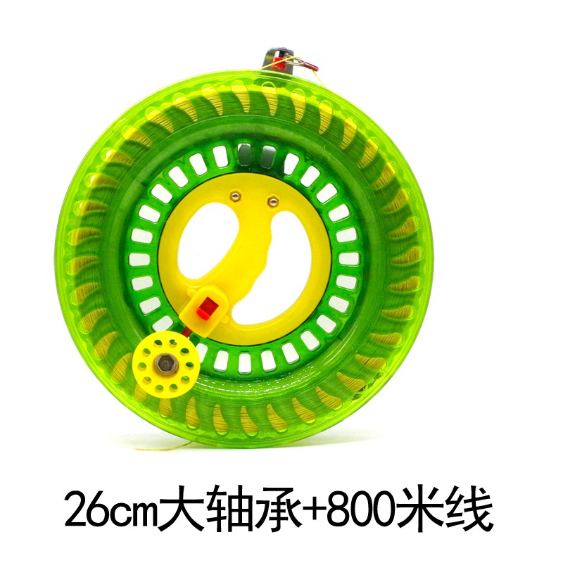 新款风筝线轮成型大轴承线轮手握轮尼龙线风筝线轴绿色水晶创意 三维工匠 22cm绿黄轴承线轮+400米3股高清大图