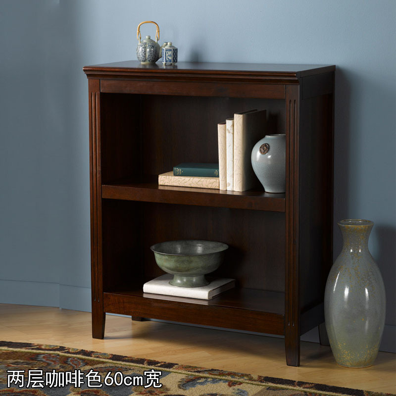 森美人美式简约两层实木书柜书橱储物柜置物柜饰品展示陈列柜餐边柜鞋柜 咖啡色（60cm宽）0.6-0.8米宽