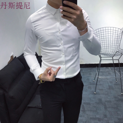 新款时尚简约绣花长袖衬衫男韩版修身英伦百搭日常款休闲衬衣潮