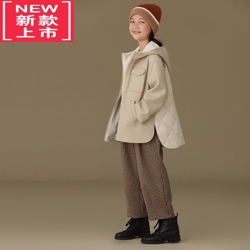 可莉允童装22冬季新品男女童通勤复古格纹亲子保暖厚款直筒休闲长裤保暖裤图片