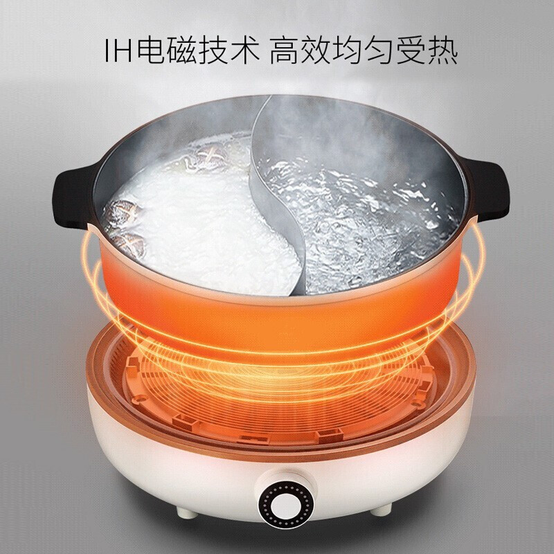 九阳 C21-HG3 4.5L大容量 电火锅 家用鸳鸯锅涮肉火锅 电磁加热炖煮煎炸蒸多功能高清大图