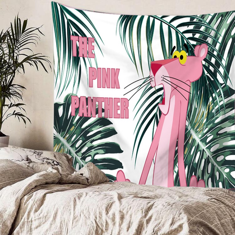 美帮汇粉红豹INS北欧芭蕉叶床头卧室客厅墙壁装饰挂毯墙挂布桌布背景布 粉红豹 130高*150宽厘米高清大图