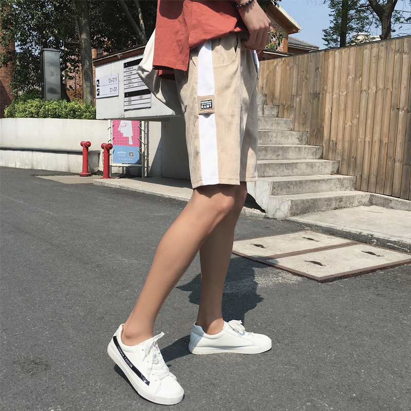 夏款灯芯绒短裤中袖裤男士裤子潮港风休闲裤夏天沙滩裤七分大裤衩