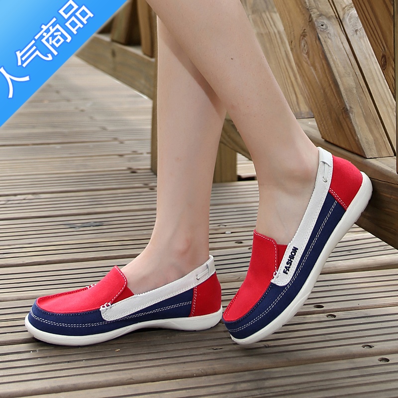 SUNTEK老北京布鞋女春秋季新款一脚蹬妈妈鞋防滑软底平底中年休闲帆布鞋高清大图