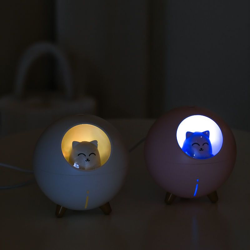 新品星球猫小夜灯加湿器可爱卡通家用桌面小型迷你空气补水仪喷雾|白