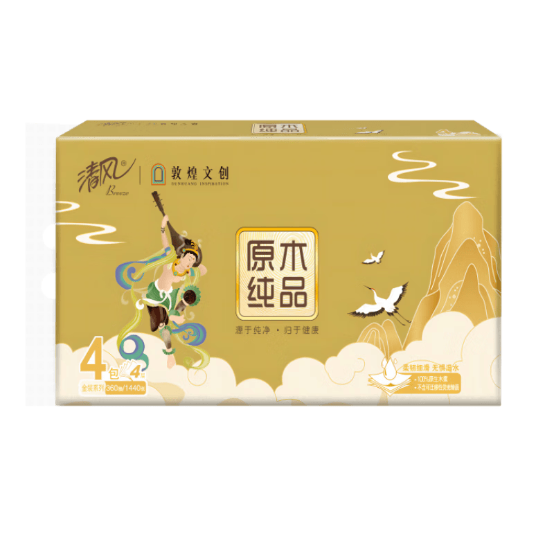 清风 敦煌文创 原木纯品系列3层120抽2提6包 抽纸 餐巾纸 擦手纸 3层厚韧湿水不易破 厚实舒软高清大图