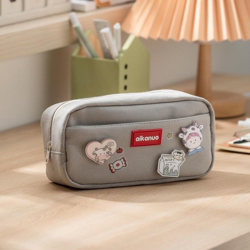 大容量笔袋 ins韩版少女心收纳袋日系简约笔袋初中学生帆布文具盒 米