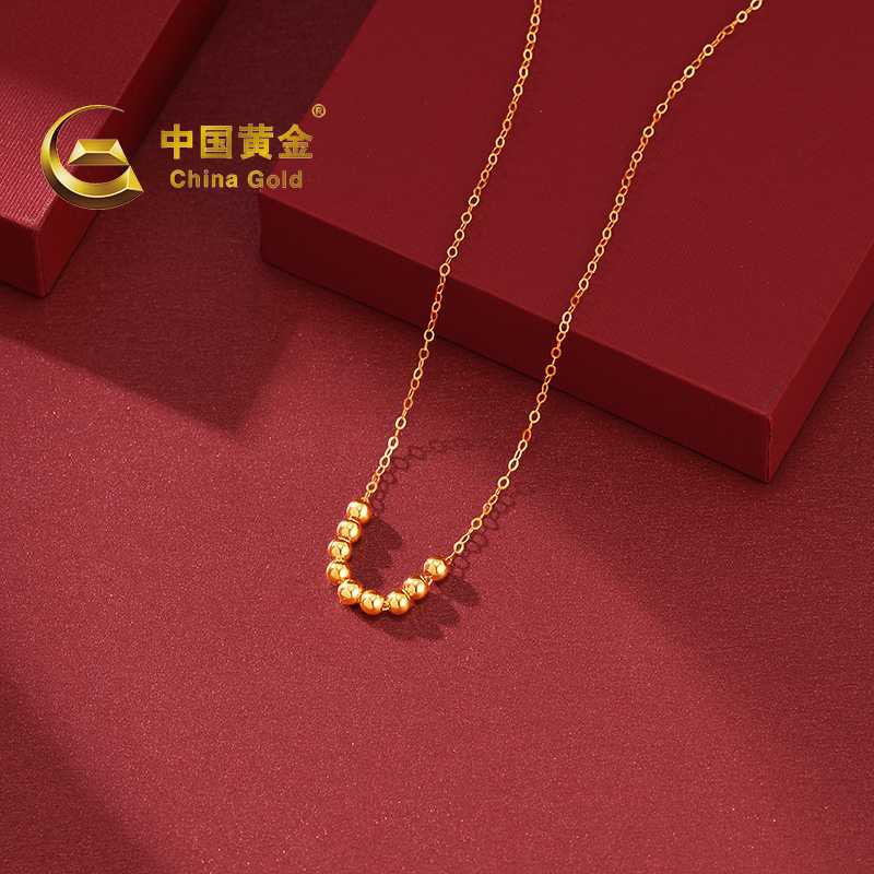中国黄金18K金黄小金珠项链