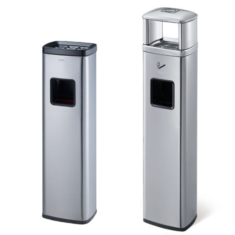 南方烟蒂柱不锈钢带垃圾桶户外立式烟灰收集器 砂钢银GPX-129D高清大图