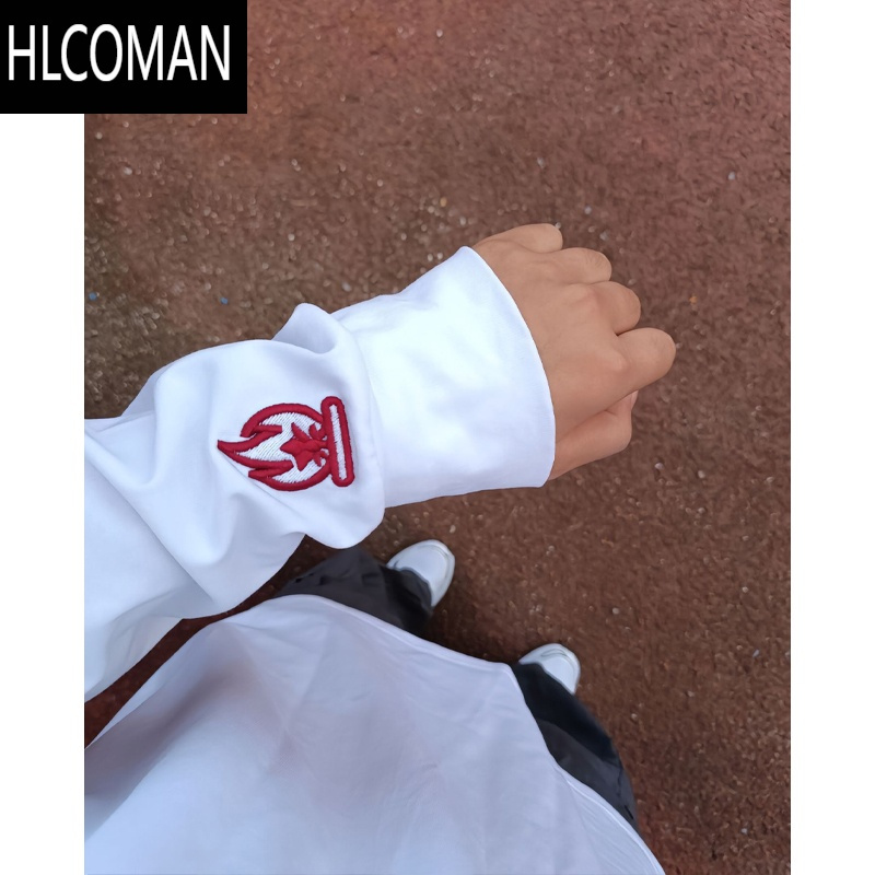 HLCOMANburnin小火苗刺绣卫衣男潮牌小领口长袖t恤cleanfit外套