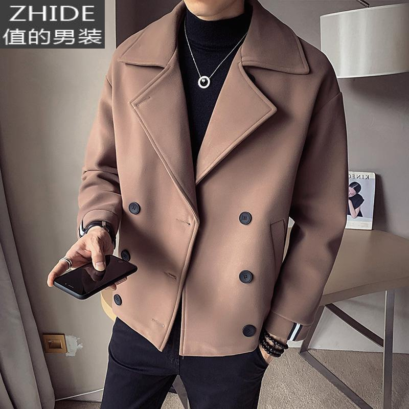 suntek秋冬季风衣男短款毛呢外套男夹克潮牌英伦风韩版潮流痞帅呢子