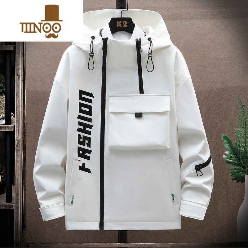 YANXU工装外套男潮流美式侧拉链上衣服连帽夹克青少年机能冲锋衣高清大图