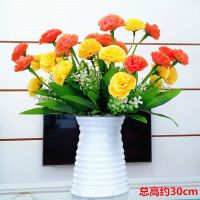 仿真花向日葵花束假花绢花塑料花单支太阳花装饰花客厅仿真小摆件|3束康乃馨+仿瓷瓶套装【夕阳红】