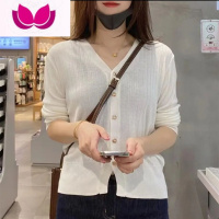 七斓冰丝针织开衫女薄款外搭吊带裙套装2022秋季新款上衣外套 XL适合132斤-142斤穿 白色开衫