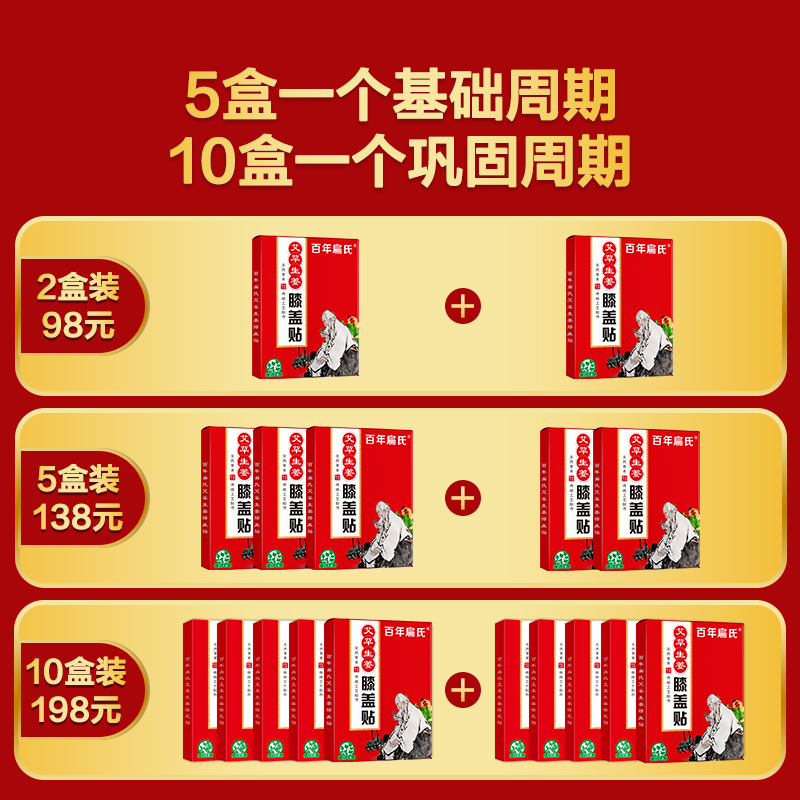 [2盒98元]百年扁氏膝盖贴生姜贴艾草贴艾热贴关节艾灸贴老寒腿部热敷贴膝酸发软无力