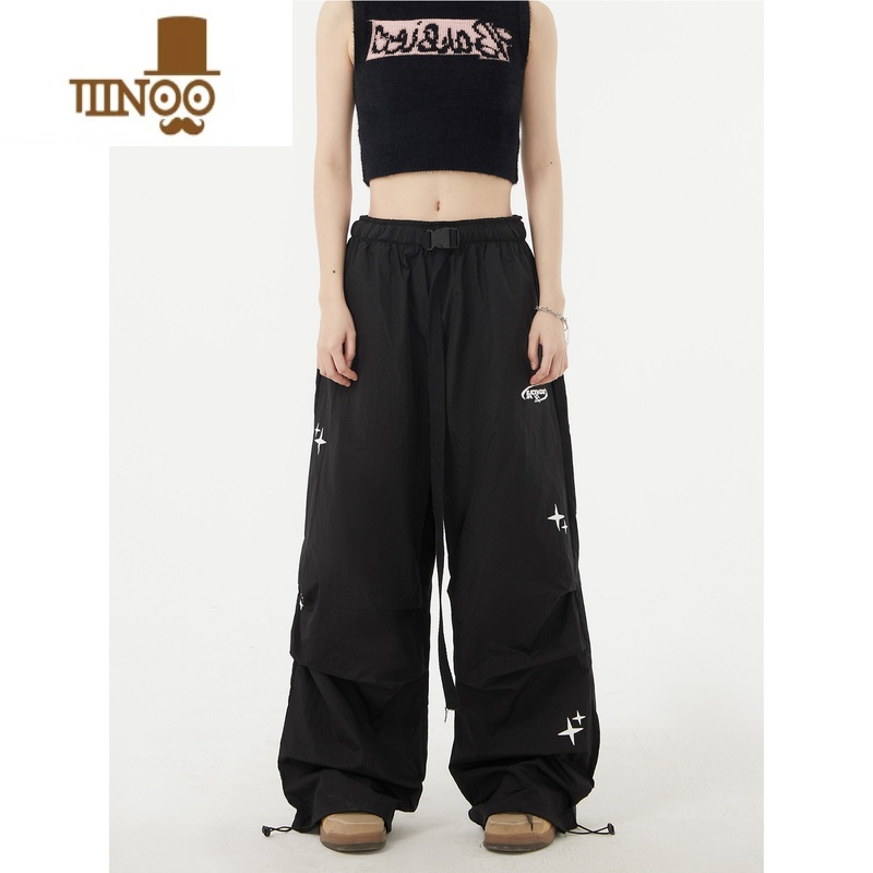 YANXUSIN9夏季国潮美式复古嘻哈印花腰带休闲运动裤男女宽松速干束脚X高清大图