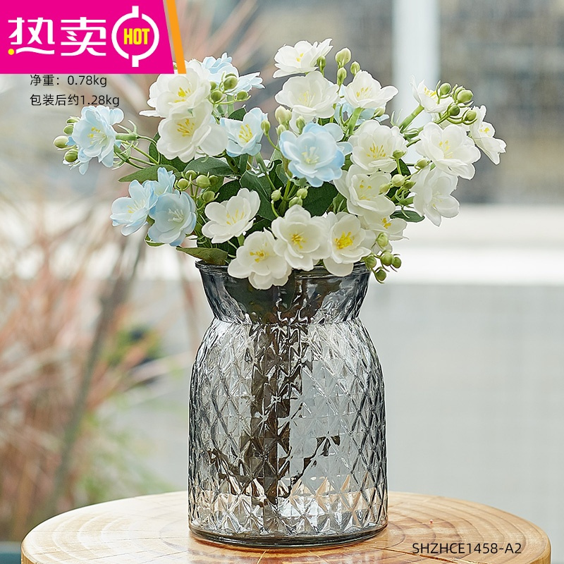 封后 Fenghou 花瓶 花艺现代简约透明敞口玻璃矮花瓶摆件宽口餐桌大口径水养水培插花器皿fenghou 烟灰配双色茉莉 价格图片品牌报价 苏宁易购梦舟家居生活专营店