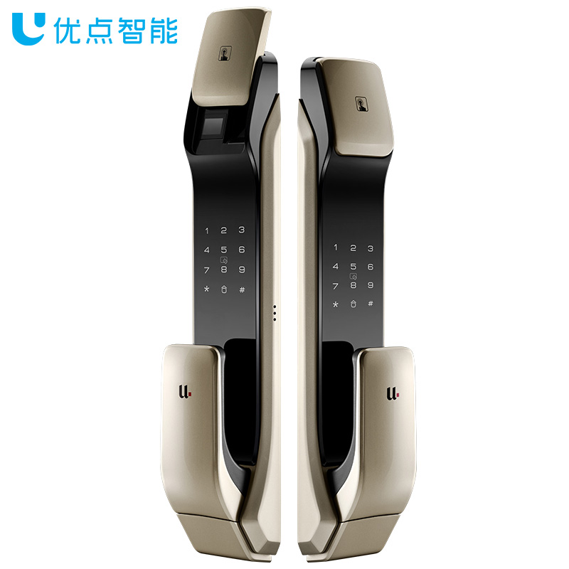 优点智能E1智能门锁 电子锁指纹锁密码锁 家用防盗门锁 电子大门锁磁卡感应智能锁 琥珀金 网络版带网关