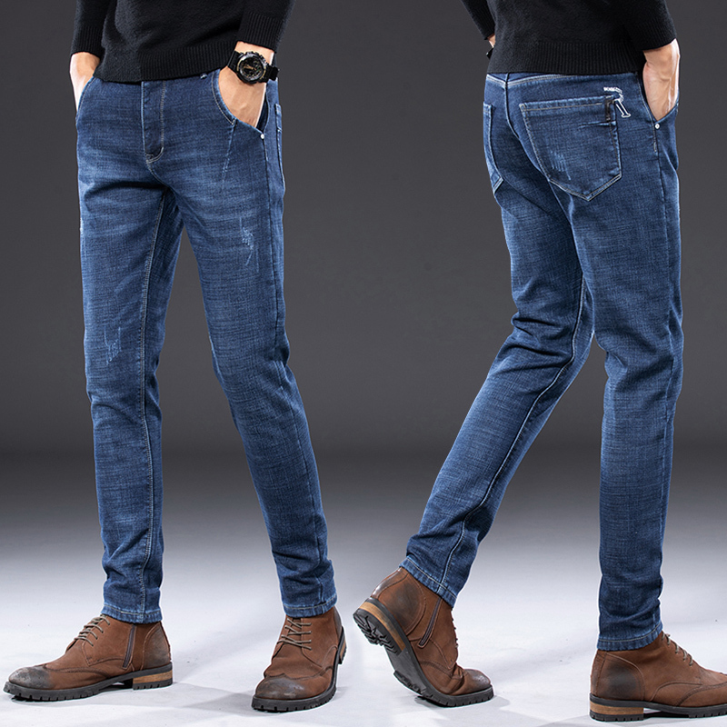 秋冬新款弹力修身小脚加绒加厚长裤黑色裤子男牛仔裤【价格 图片 品牌