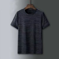 户外夏季运动跑步薄款冰丝迷彩青年韩版修身弹力圆领短袖_1 2XL T107-深灰