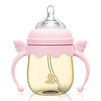 小白熊(Snow Bear)宽口径带手柄 PPSU吸管奶瓶 仿母乳实感耐热奶瓶160ml(粉)09387