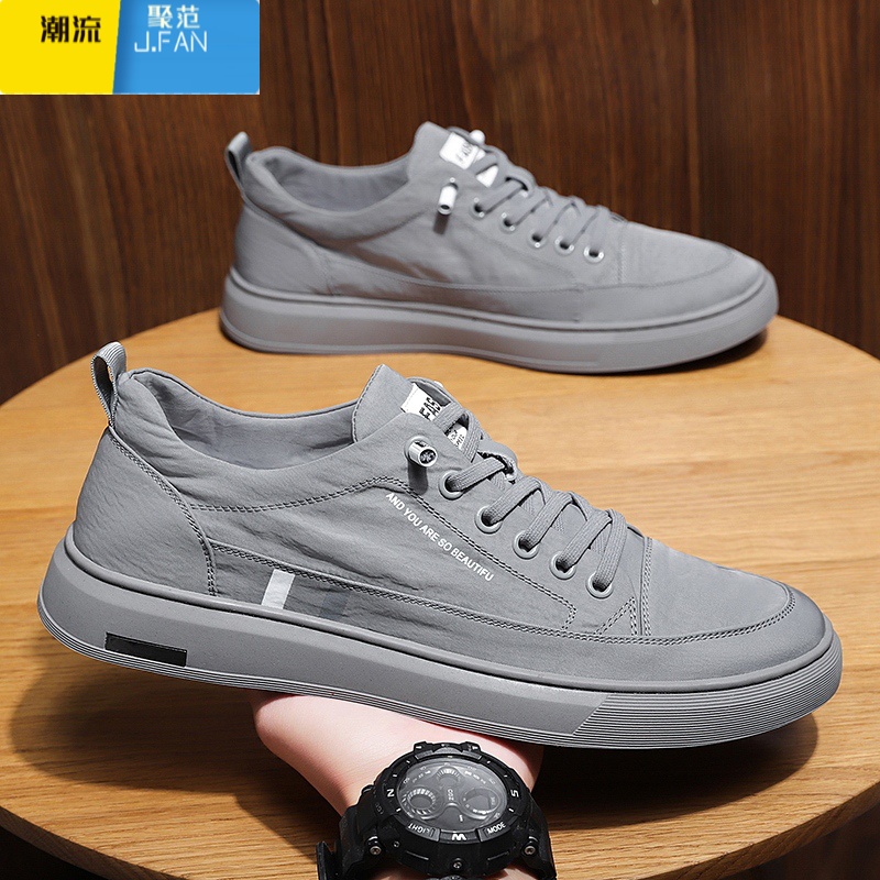 聚范男鞋帆布板鞋夏季透气一脚蹬男款休闲运动老北京布鞋男士工作鞋子 41 灰色