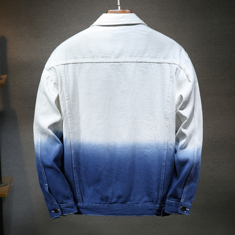 吉普战车男装秋冬新款男士牛仔服男大码宽松时尚渐变色潮款韩版休闲百搭帅气中青年牛仔衣男夹克外套男JIPUZHANCHE