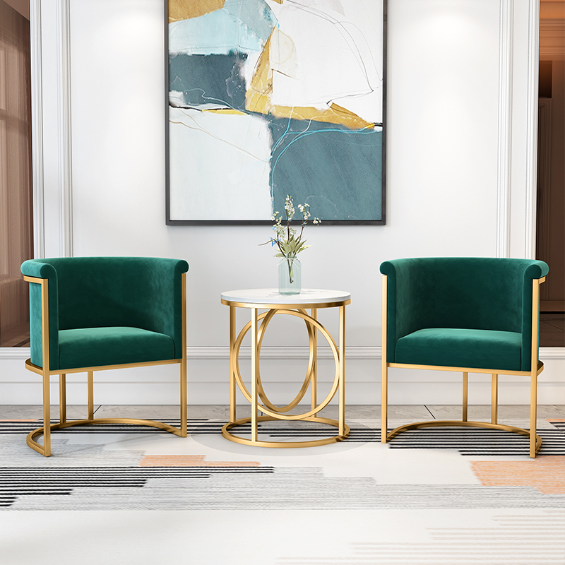 三金鑫 北欧单人沙发椅设计师服装店商务休闲椅售楼处接待洽谈桌椅组合 1茶几+2沙发《墨绿绒布》