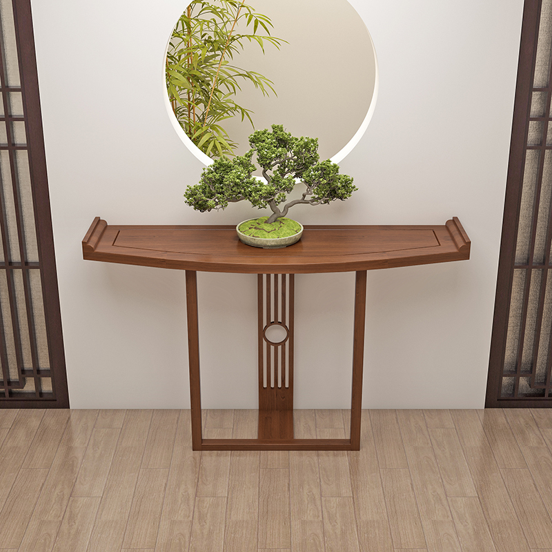 新中式半圆玄关桌 靠墙弧形闪电客玄关柜厅端景台仿古条案翘头装饰