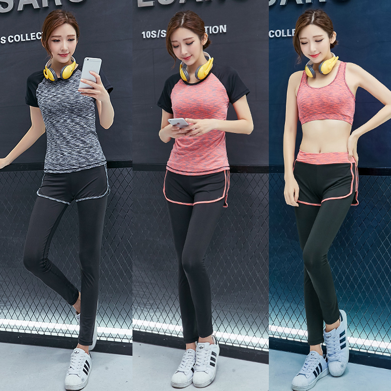 新款瑜伽服套装女春夏季健身房运动套装跑步服显瘦三件套长袖