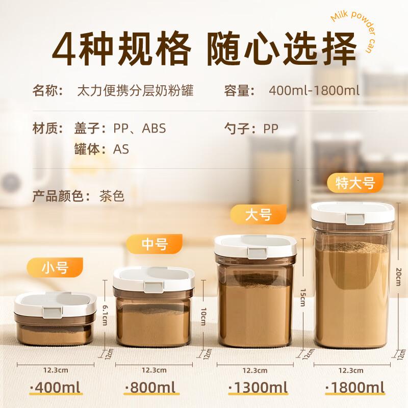 太力奶粉盒茶叶罐咖啡豆防潮密封食品级米粉盒家用分装1.3升高清大图
