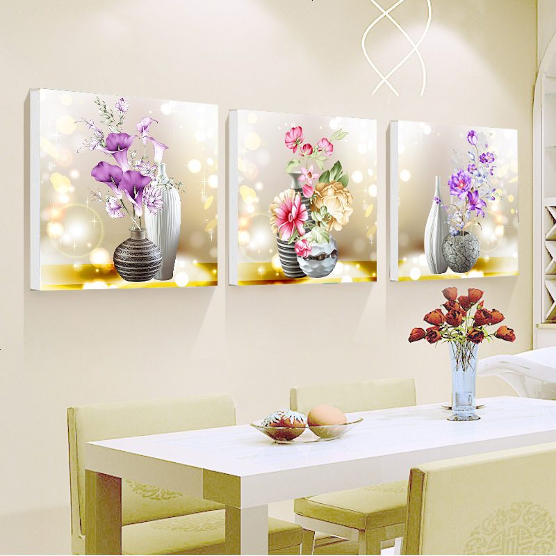 花瓶5D钻石画满钻客厅餐厅三联画简约现代小幅点钻十字绣2018新款