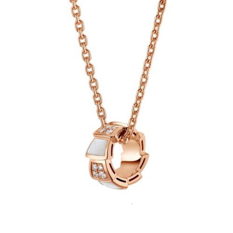 bvlgari/宝格丽 经典款白贝母18k金玫瑰金带钻 蛇形项链 357095