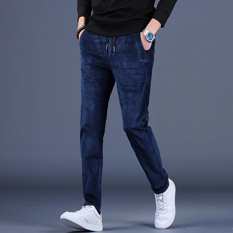 suntek灯芯绒男装秋冬男士休闲弹力修身小直筒长裤子男条绒灯草绒男裤