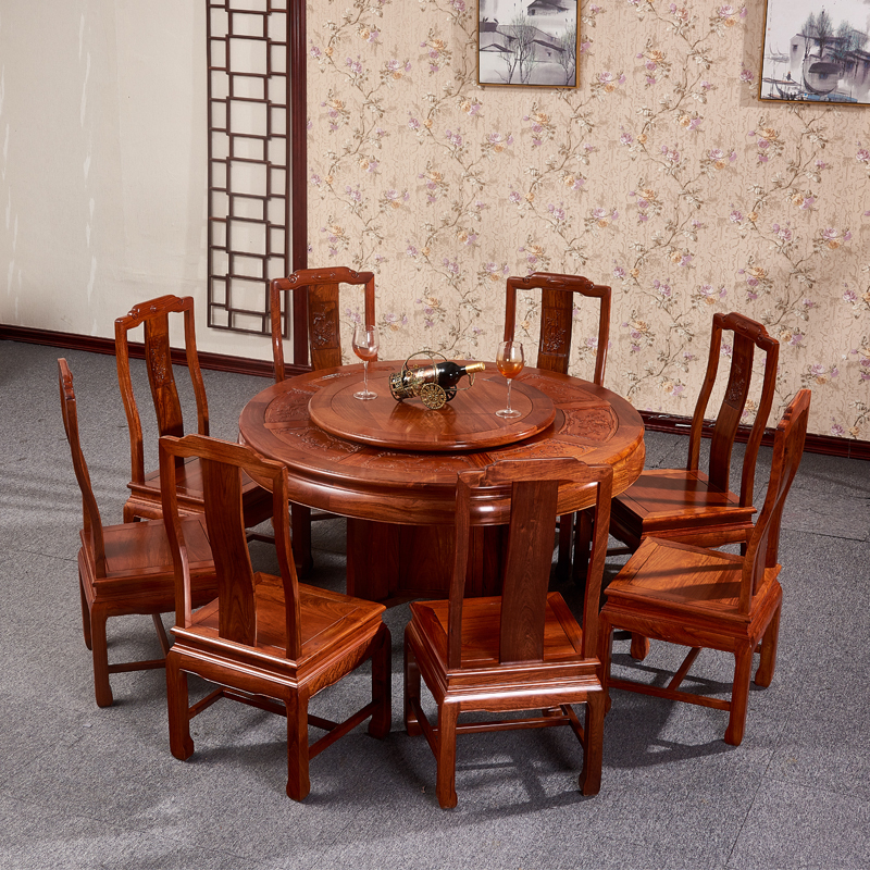 琪梦 Qimeng 餐桌df 琪梦红木家具缅甸花梨木餐桌一桌八椅雕花组合圆桌全实木新中式饭桌 价格图片品牌报价 苏宁易购集一美红木家具
