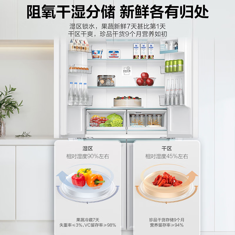 海尔(Haier)冰箱461升超薄机身零嵌入四开门冰箱双开门十字门一级能效双变频宽幅变温独立美妆空间+黑金净化高清大图