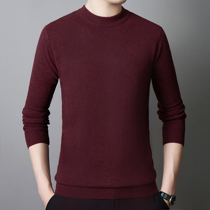 免费试穿 精纺纯山羊绒牧绒多斯高档纯羊绒衫男长袖新款纯色圆领针织体恤衫青年毛衣打底衫品牌毛衣男商务休闲大码毛线衣正品 紫红 180/96A